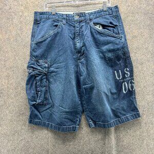 Vintage Ralph Lauren Jean Shorts Mens 34 Blue Denim Cargo Freighter USA Military